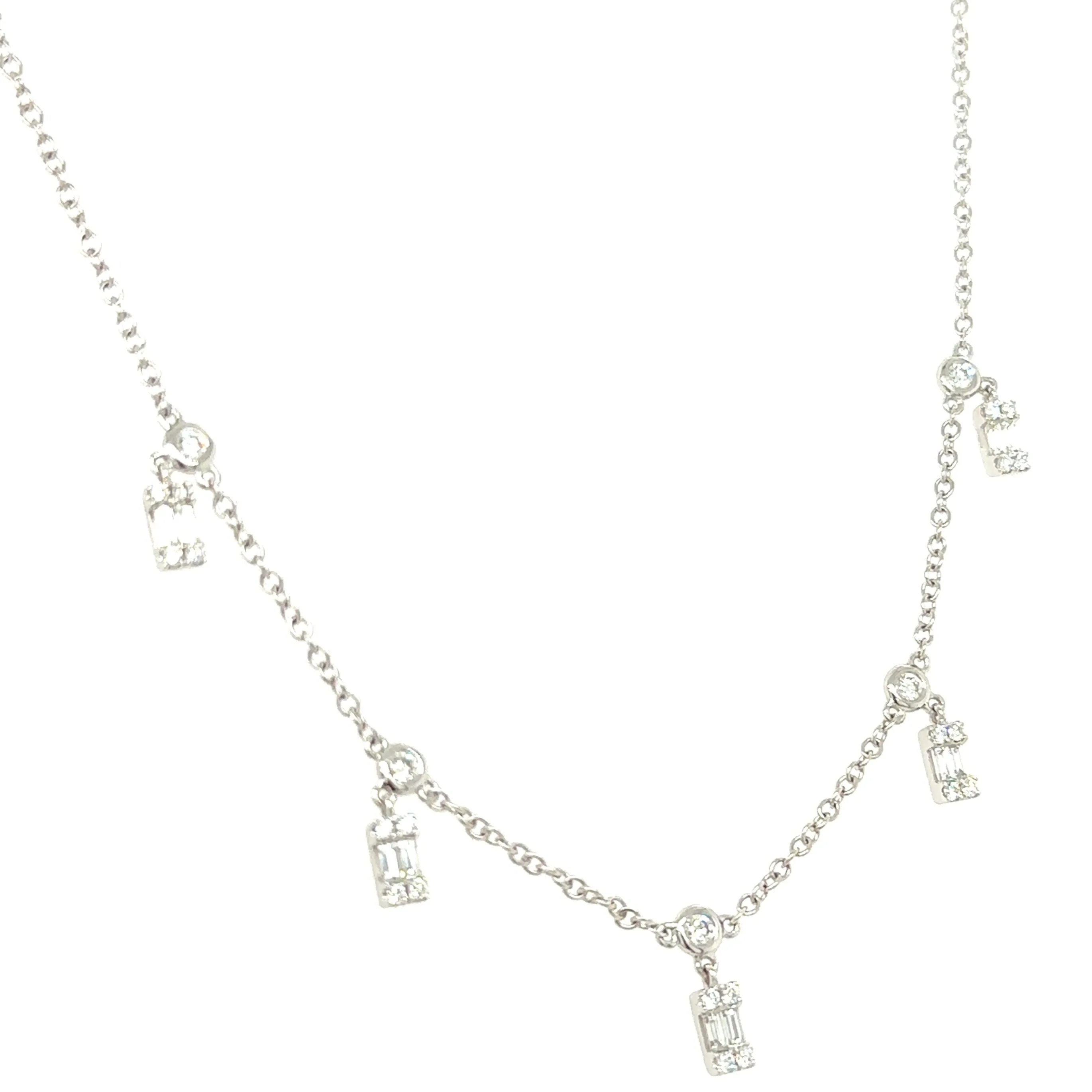 0.78ct tw Bezel set Dangling with Cluster Emerald-cuts Diamond By The Yard Necklace