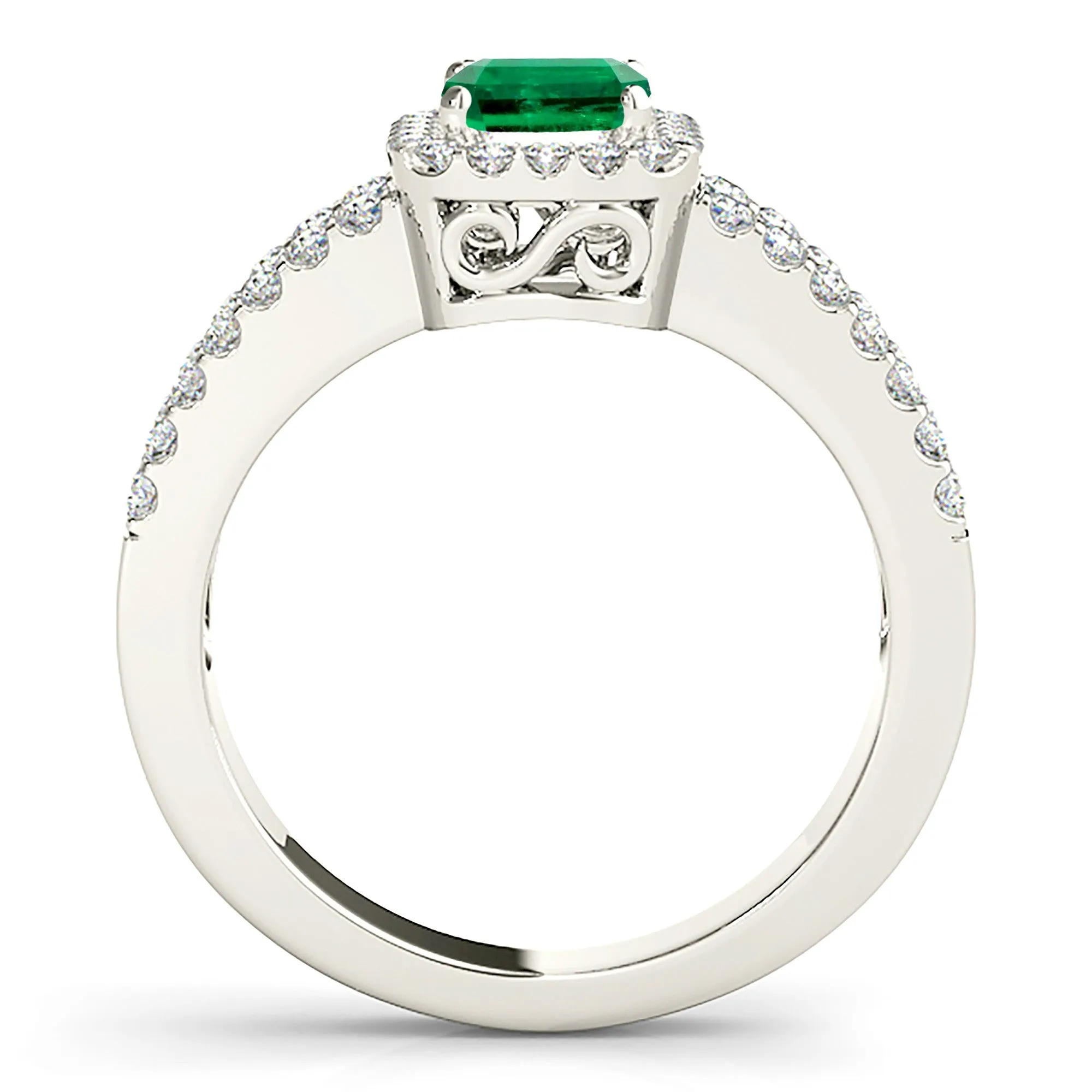 1.00 ct. Genuine Emerald Ring With Halo and Diamond Split Shank