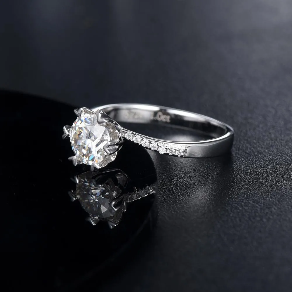 1.00ct Moissanite Engagement Ring, Heart Tipped Design