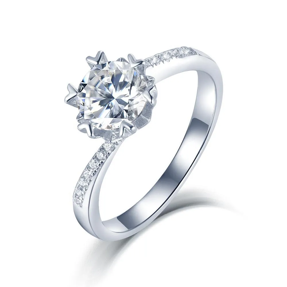 1.00ct Moissanite Engagement Ring, Heart Tipped Design
