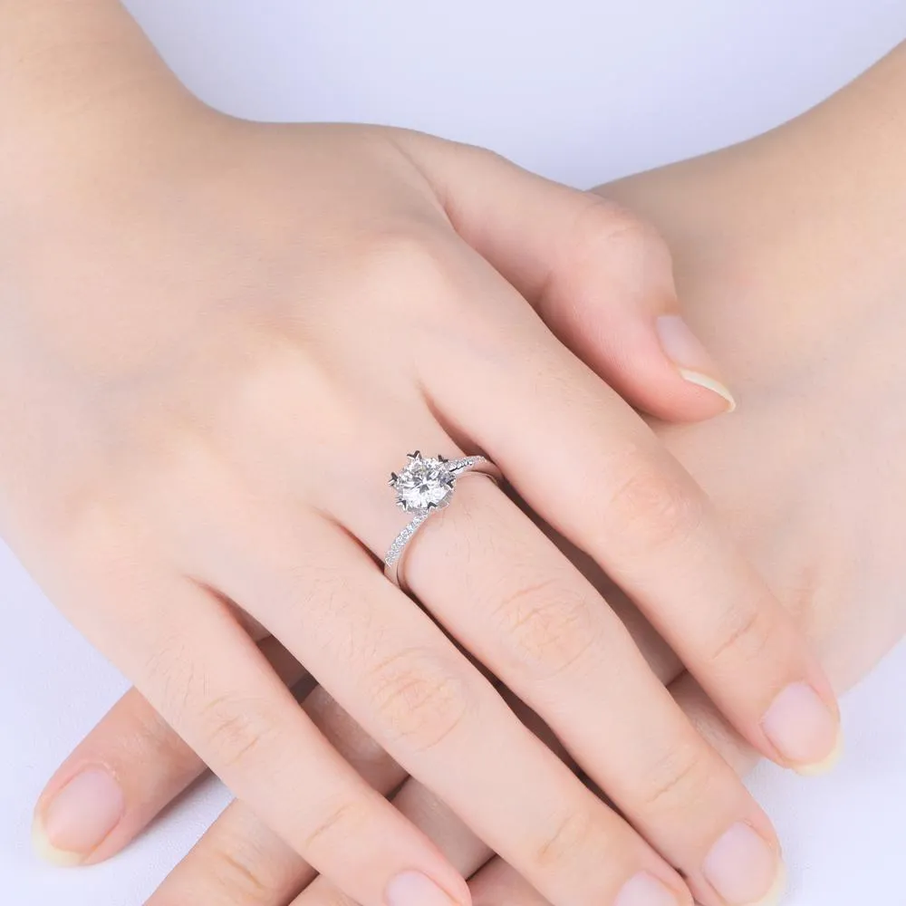 1.00ct Moissanite Engagement Ring, Heart Tipped Design