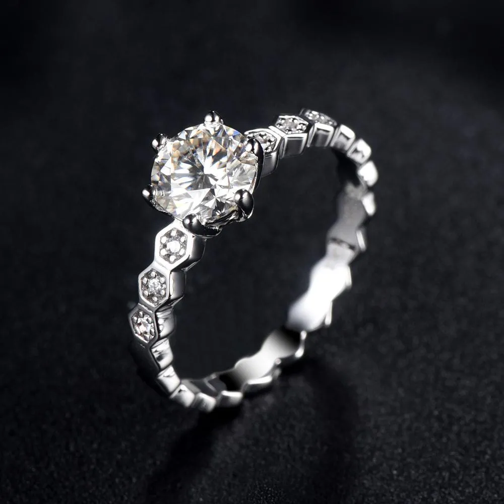 1.00ct Moissanite Engagement Ring, Shoulder Set Honey Comb Design
