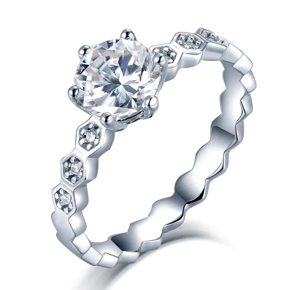 1.00ct Moissanite Engagement Ring, Shoulder Set Honey Comb Design