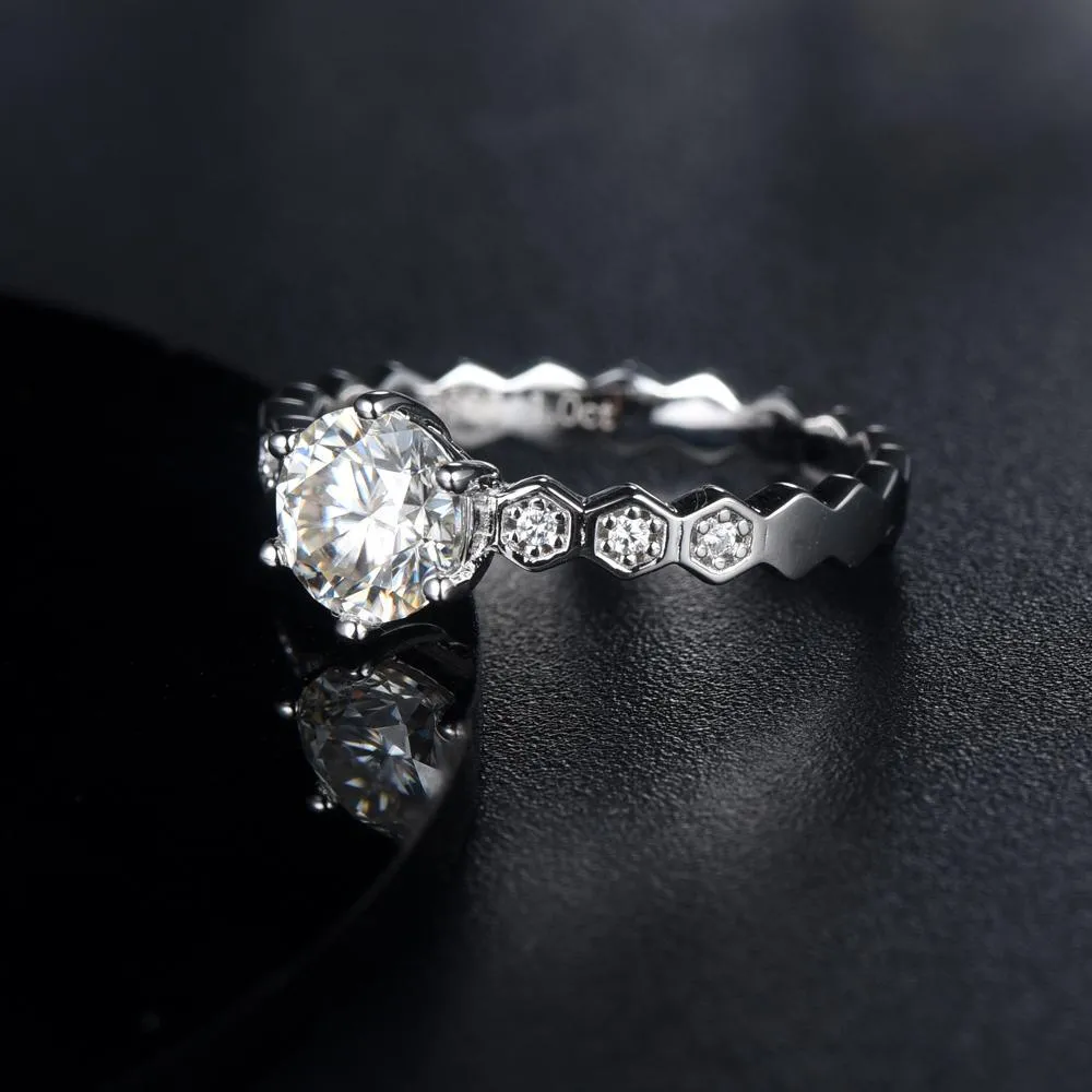 1.00ct Moissanite Engagement Ring, Shoulder Set Honey Comb Design