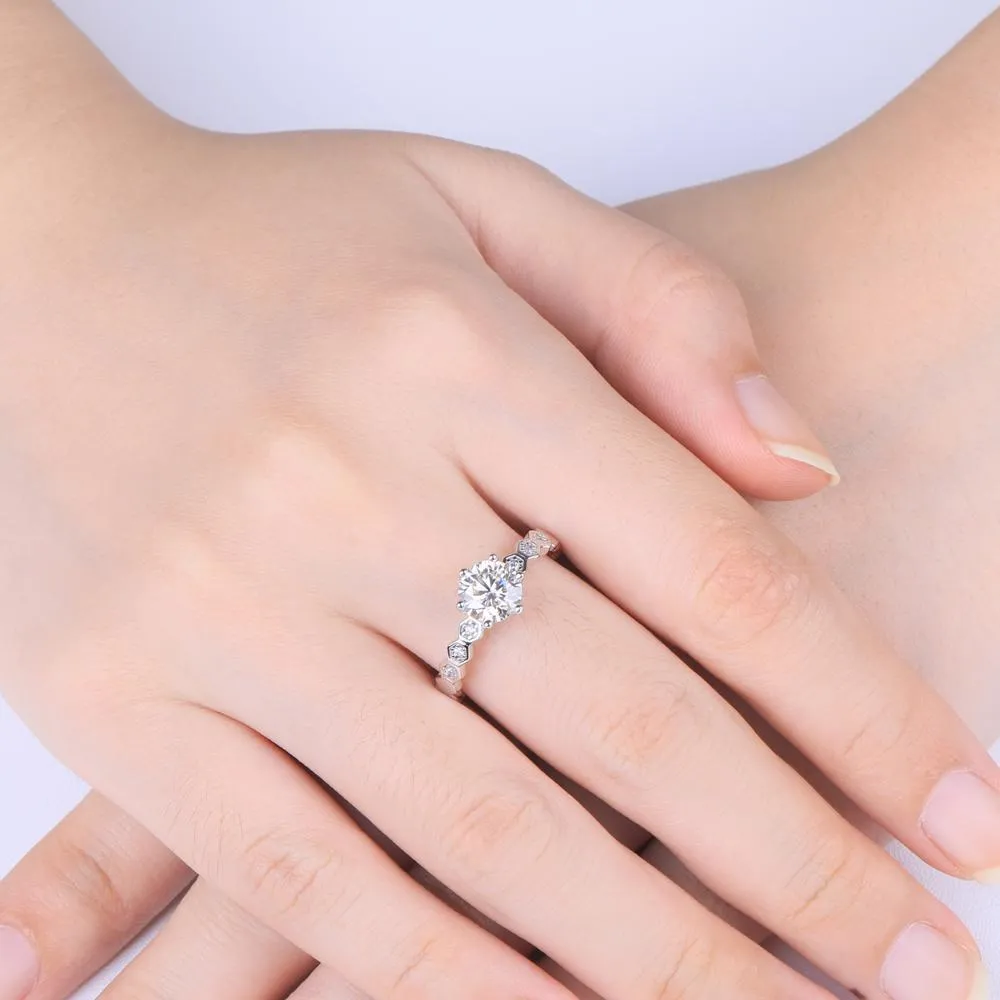 1.00ct Moissanite Engagement Ring, Shoulder Set Honey Comb Design