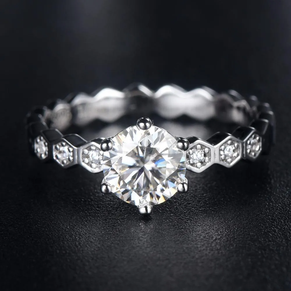 1.00ct Moissanite Engagement Ring, Shoulder Set Honey Comb Design