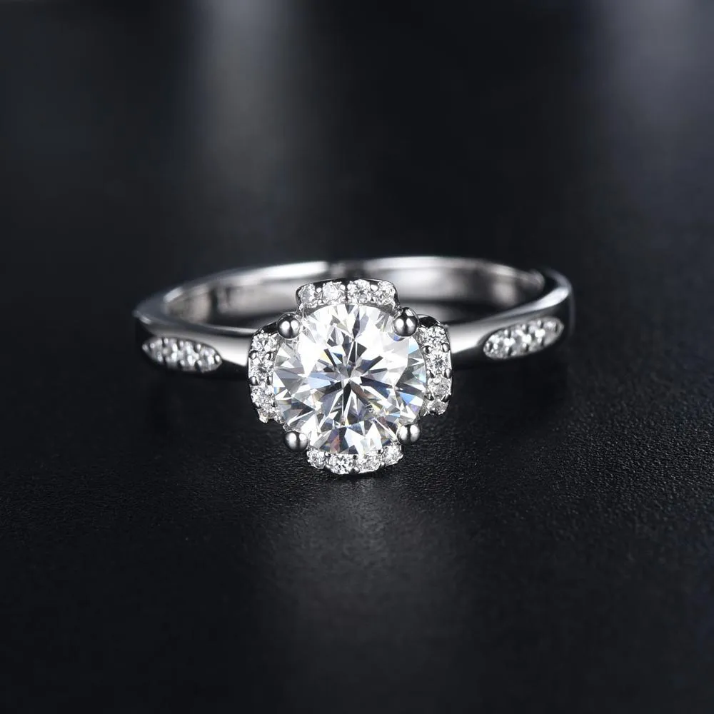 1.00ct Moissanite Engagement Ring, Sterling Silver