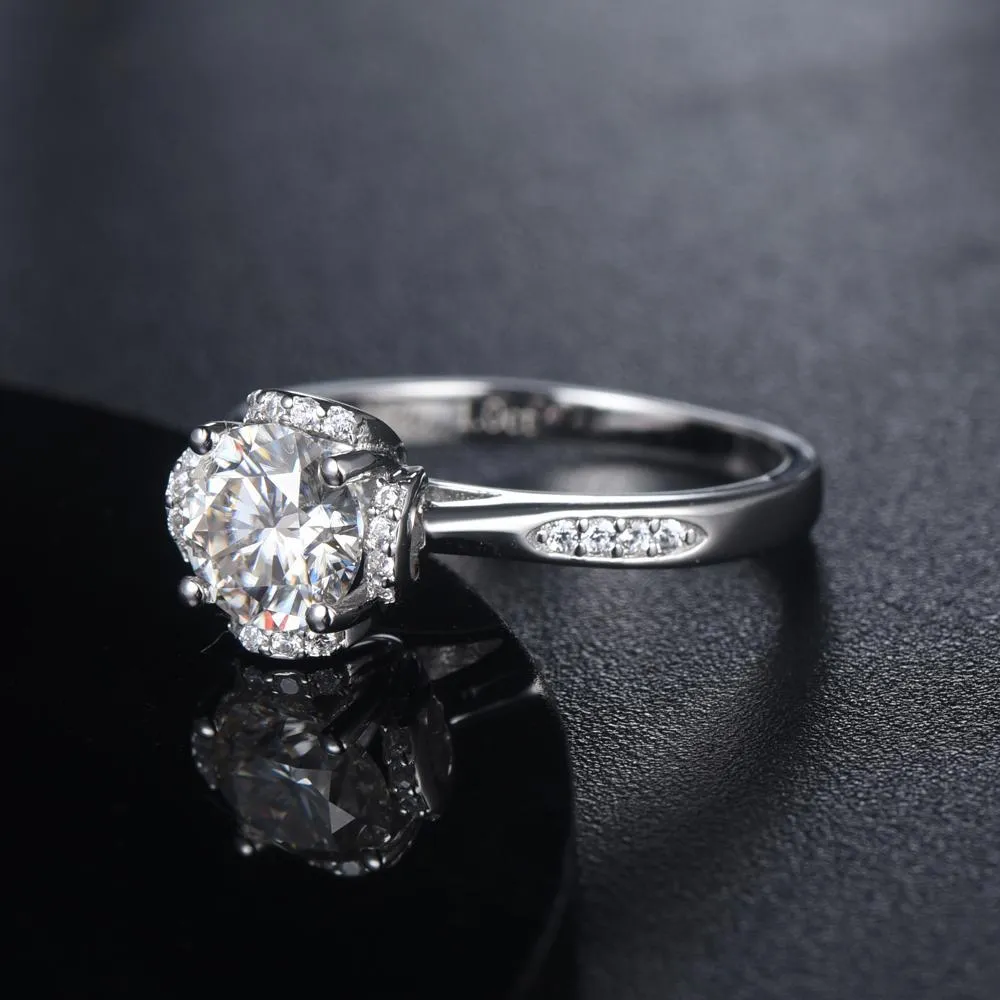 1.00ct Moissanite Engagement Ring, Sterling Silver