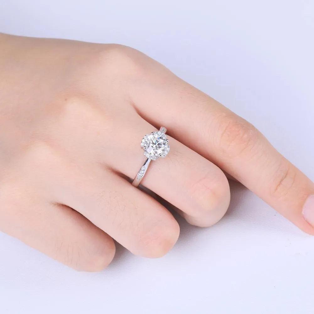1.00ct Moissanite Engagement Ring, Sterling Silver