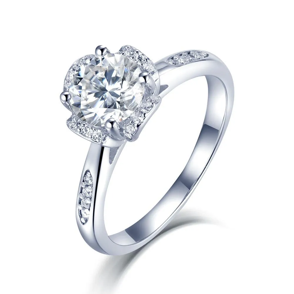 1.00ct Moissanite Engagement Ring, Sterling Silver