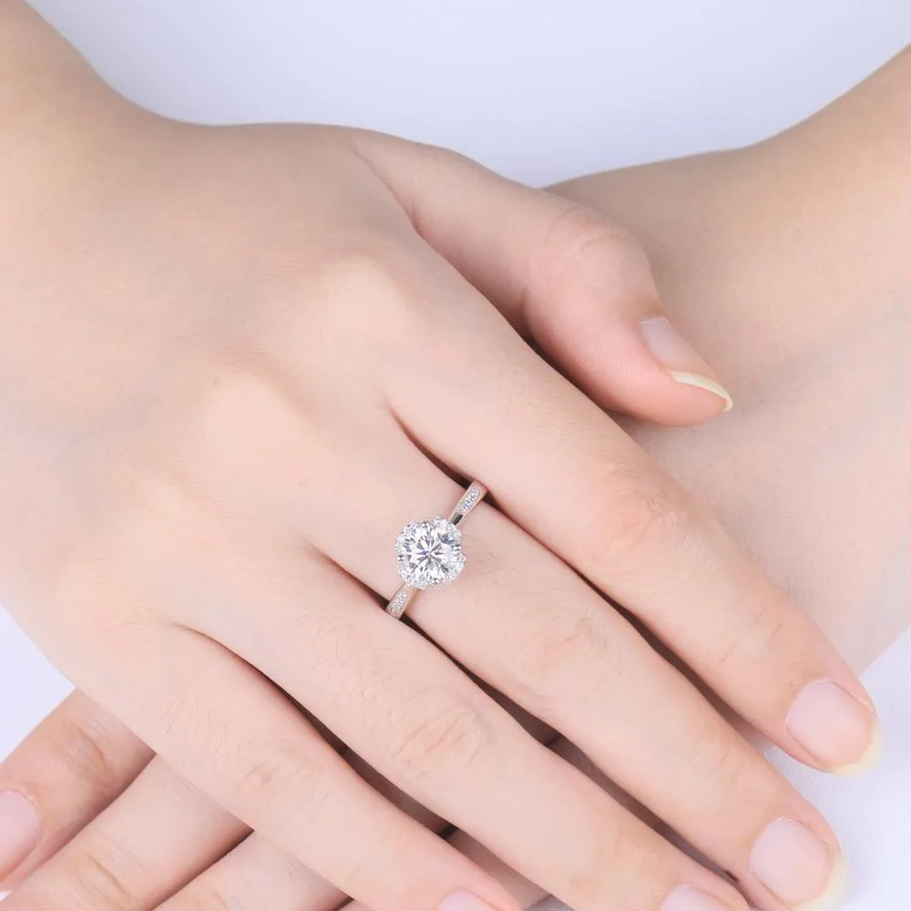 1.00ct Moissanite Engagement Ring, Sterling Silver