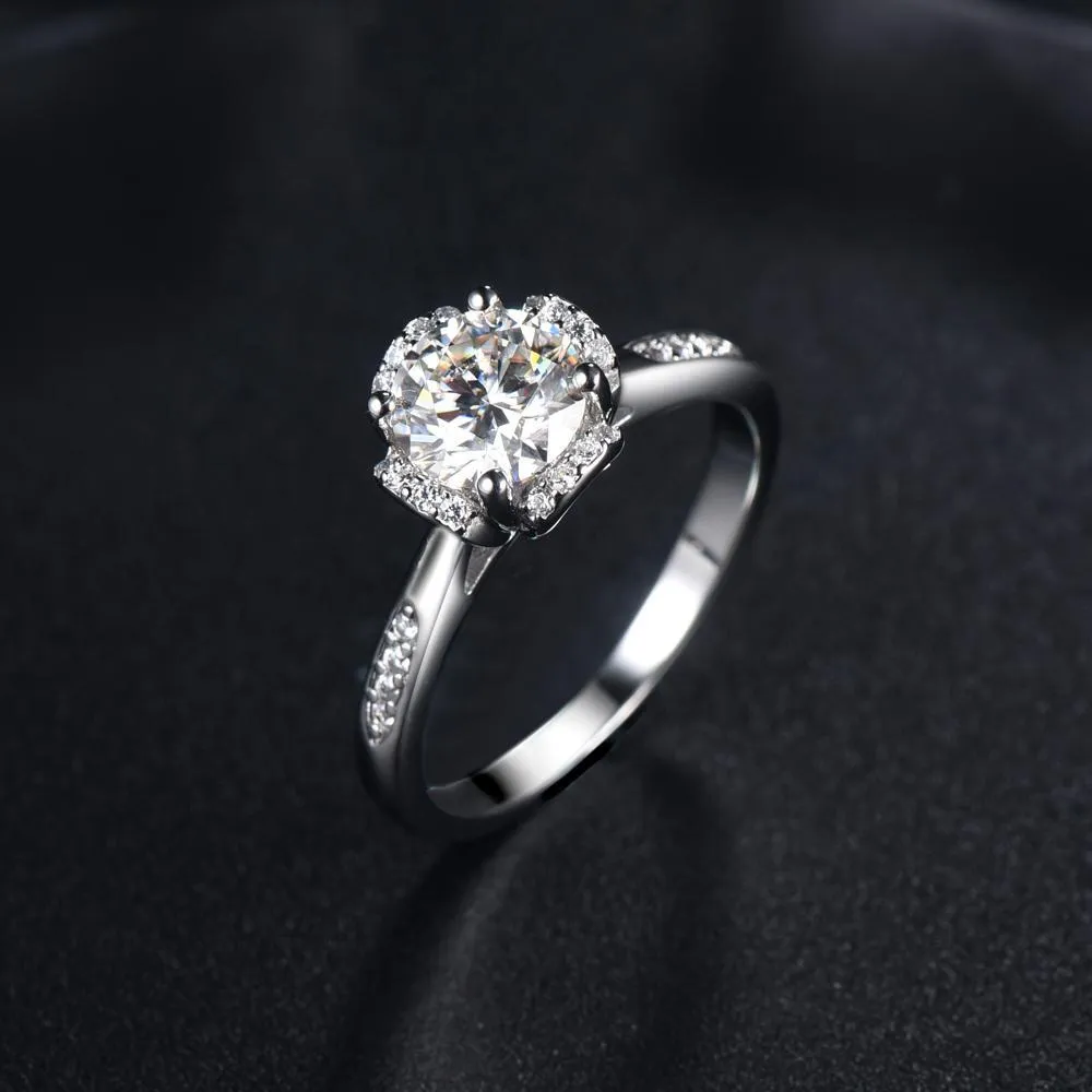 1.00ct Moissanite Engagement Ring, Sterling Silver