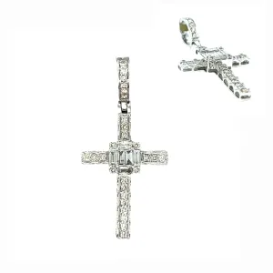 10k Gold Elegant Cross 1.8" Pendant Charm with Emerald cut Natural Diamonds - SP17482