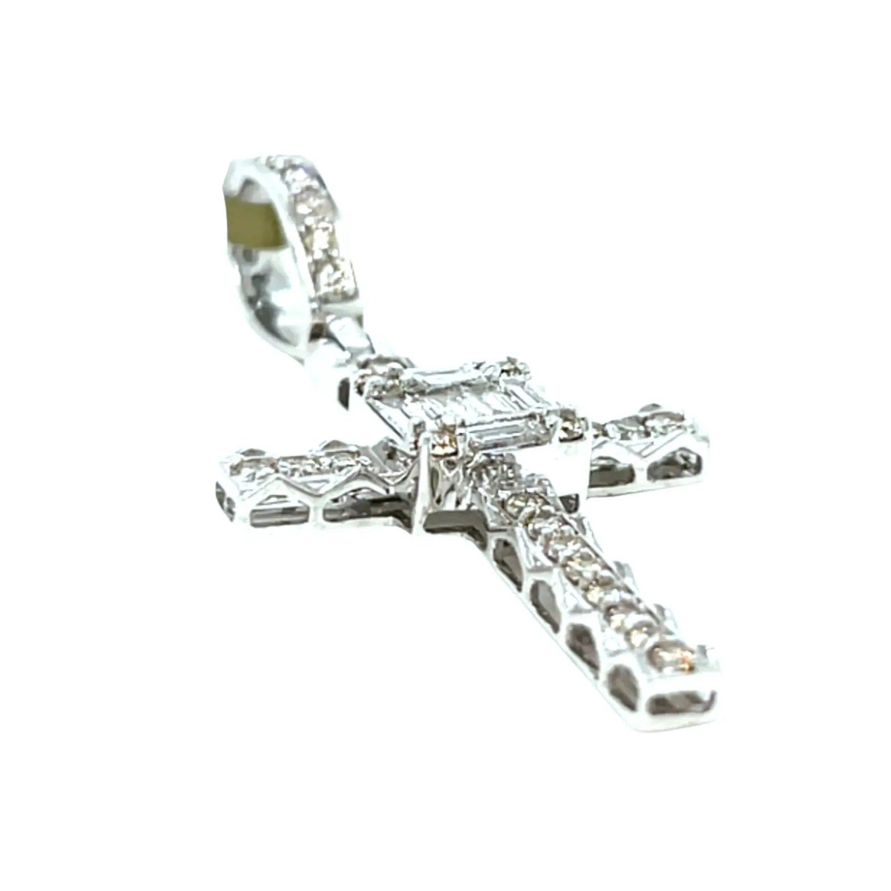 10k Gold Elegant Cross 1.8" Pendant Charm with Emerald cut Natural Diamonds - SP17482