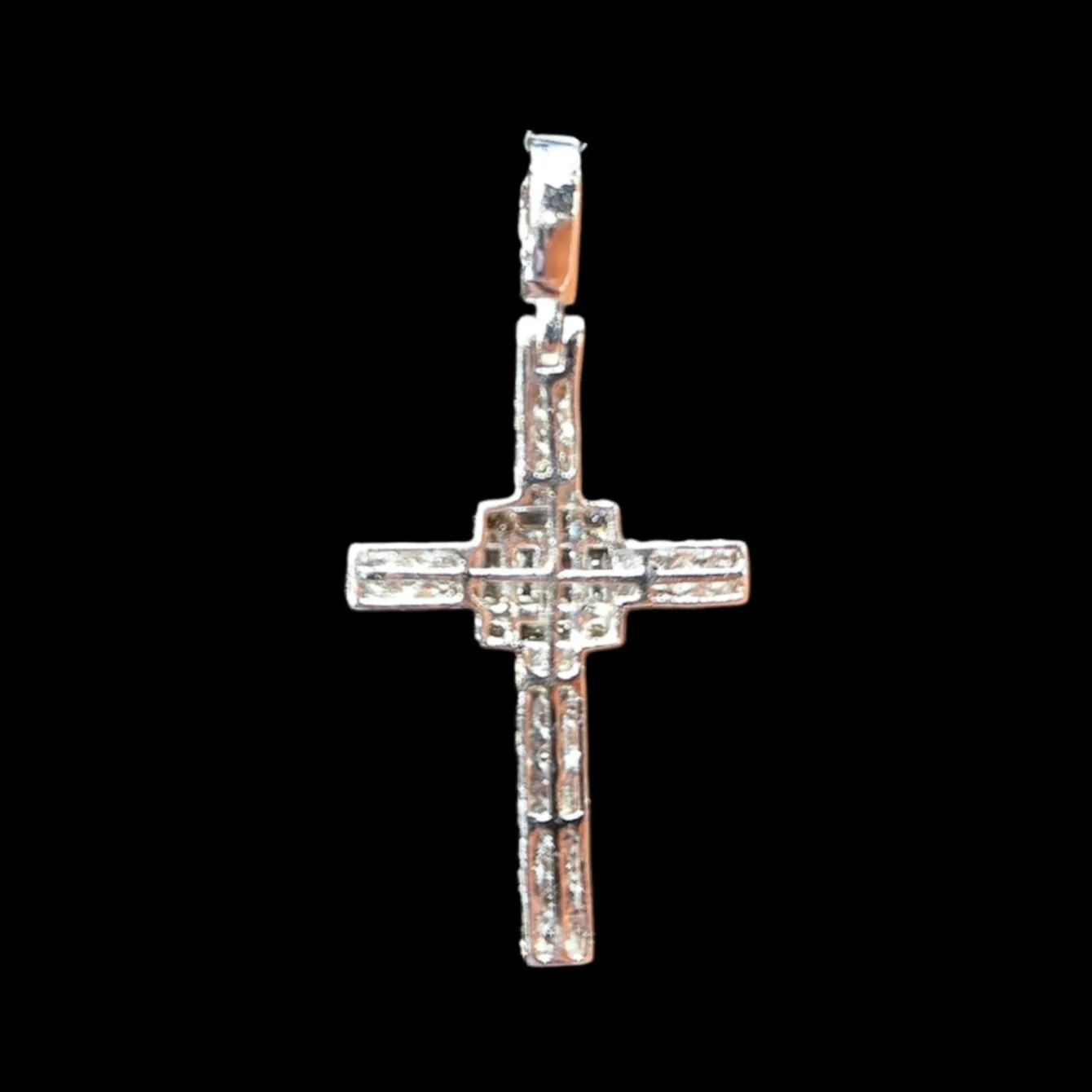 10k Gold Elegant Cross 1.8" Pendant Charm with Emerald cut Natural Diamonds - SP17482