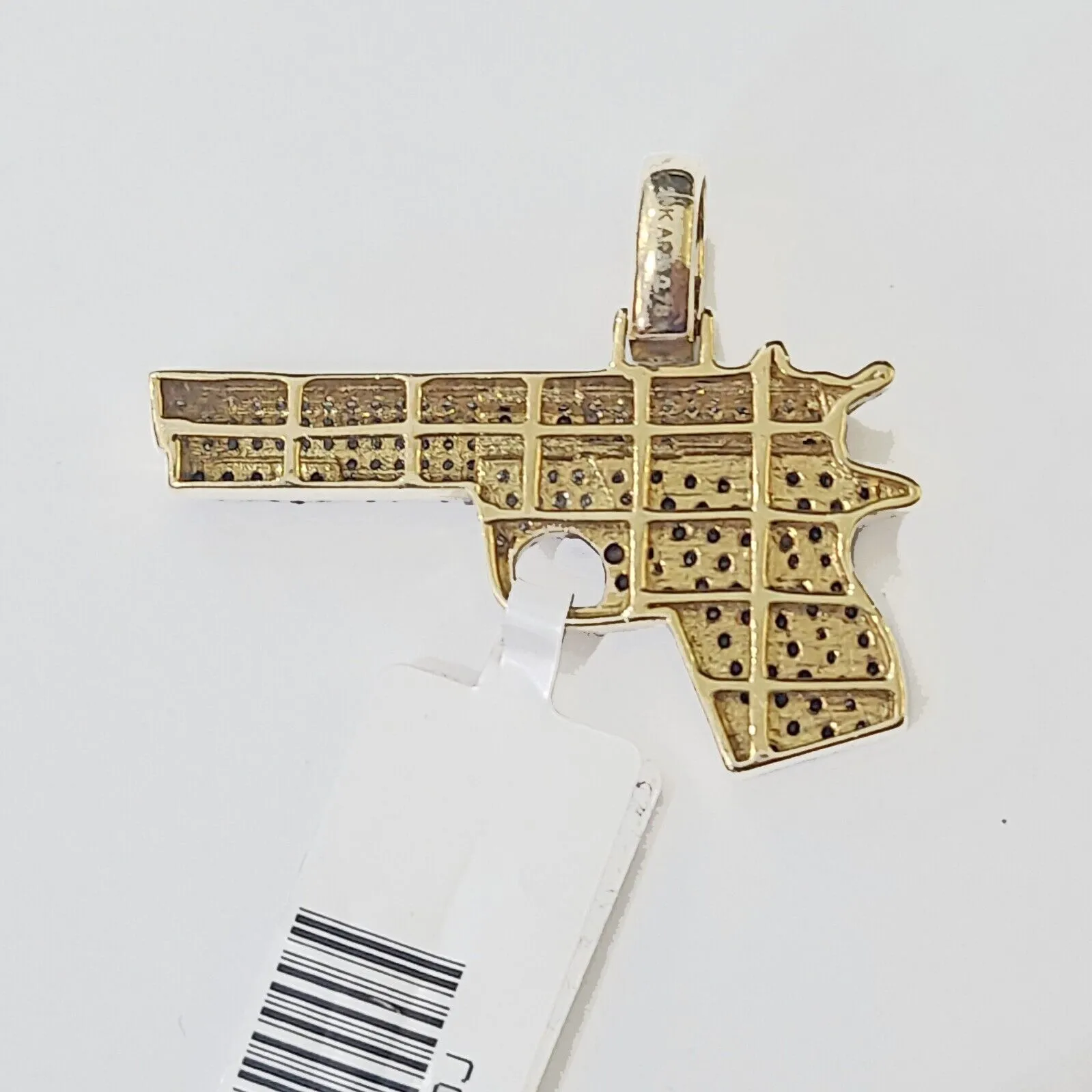 10K Yellow Gold and Diamond Military Black Gun Pendant 1 Inch 0.78 CT