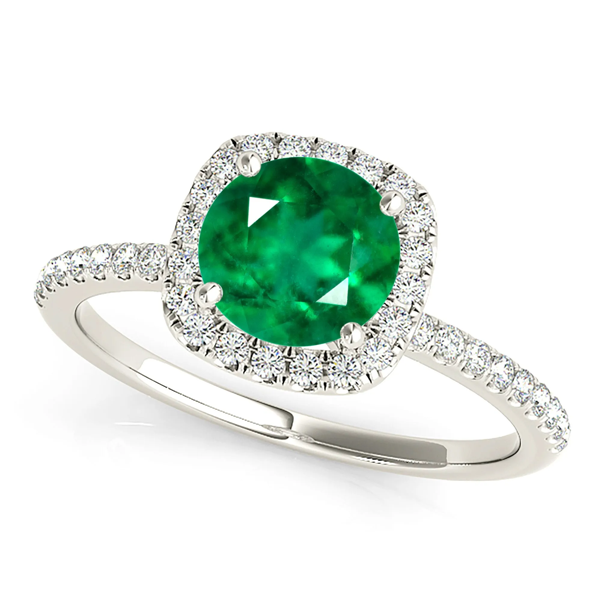 1.15 ct. Genuine Emerald Ring With Halo And Delicate Diamond band