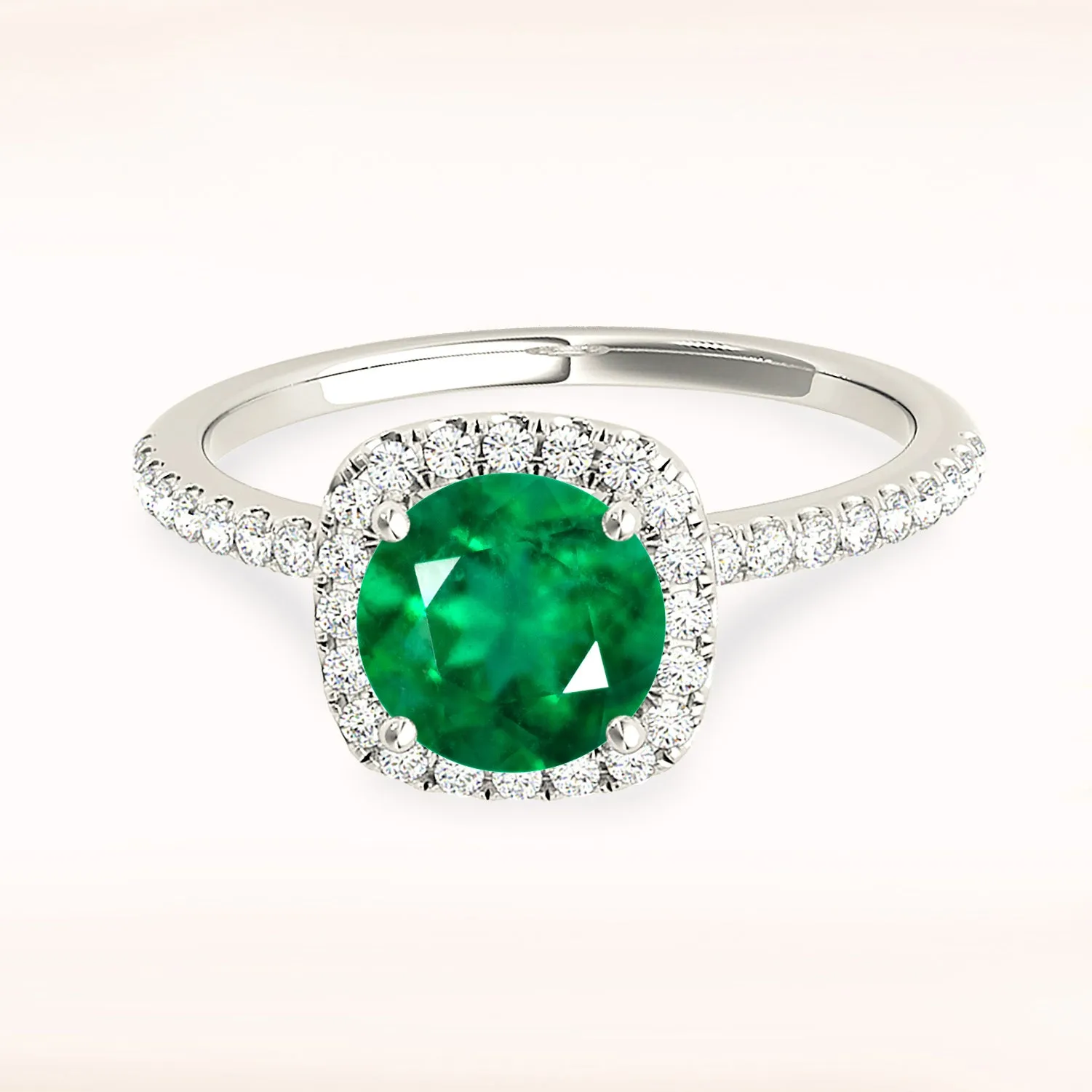 1.15 ct. Genuine Emerald Ring With Halo And Delicate Diamond band