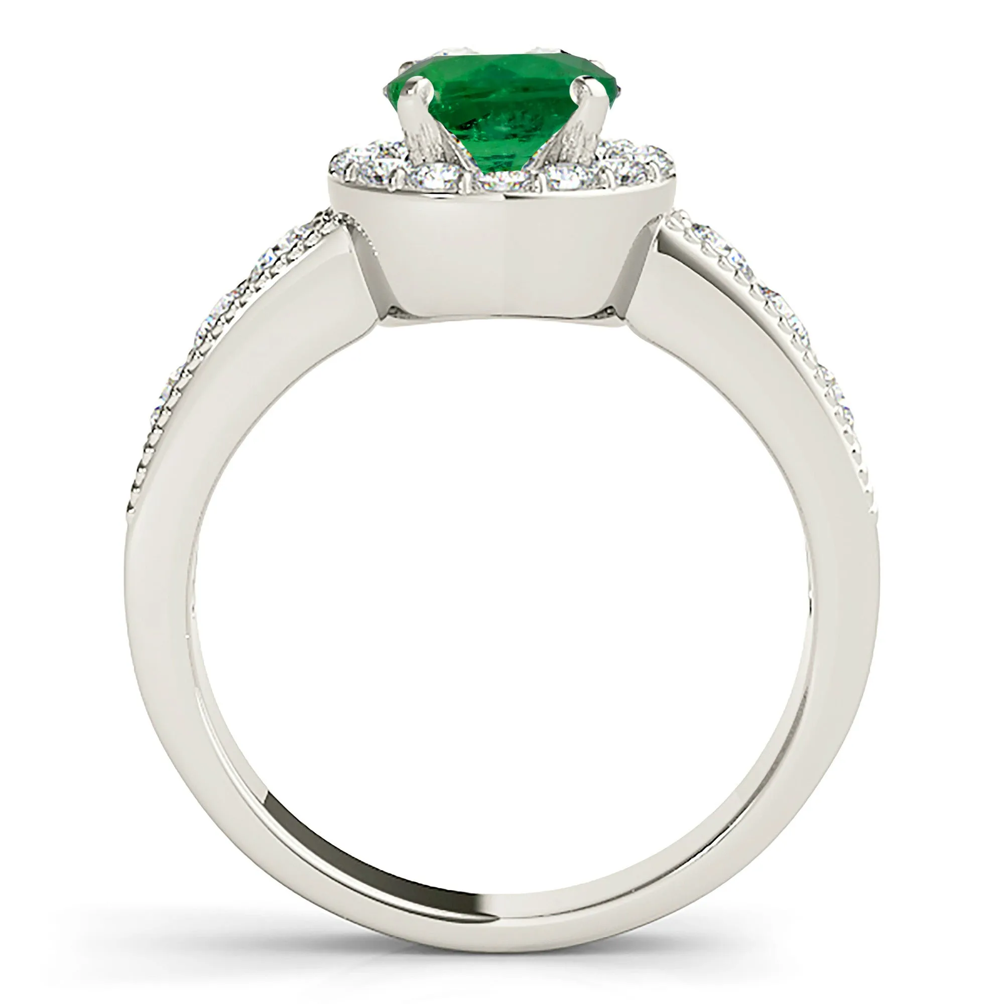 1.15 ct. Genuine Emerald Ring With Halo, Milgrain Design Diamond Band