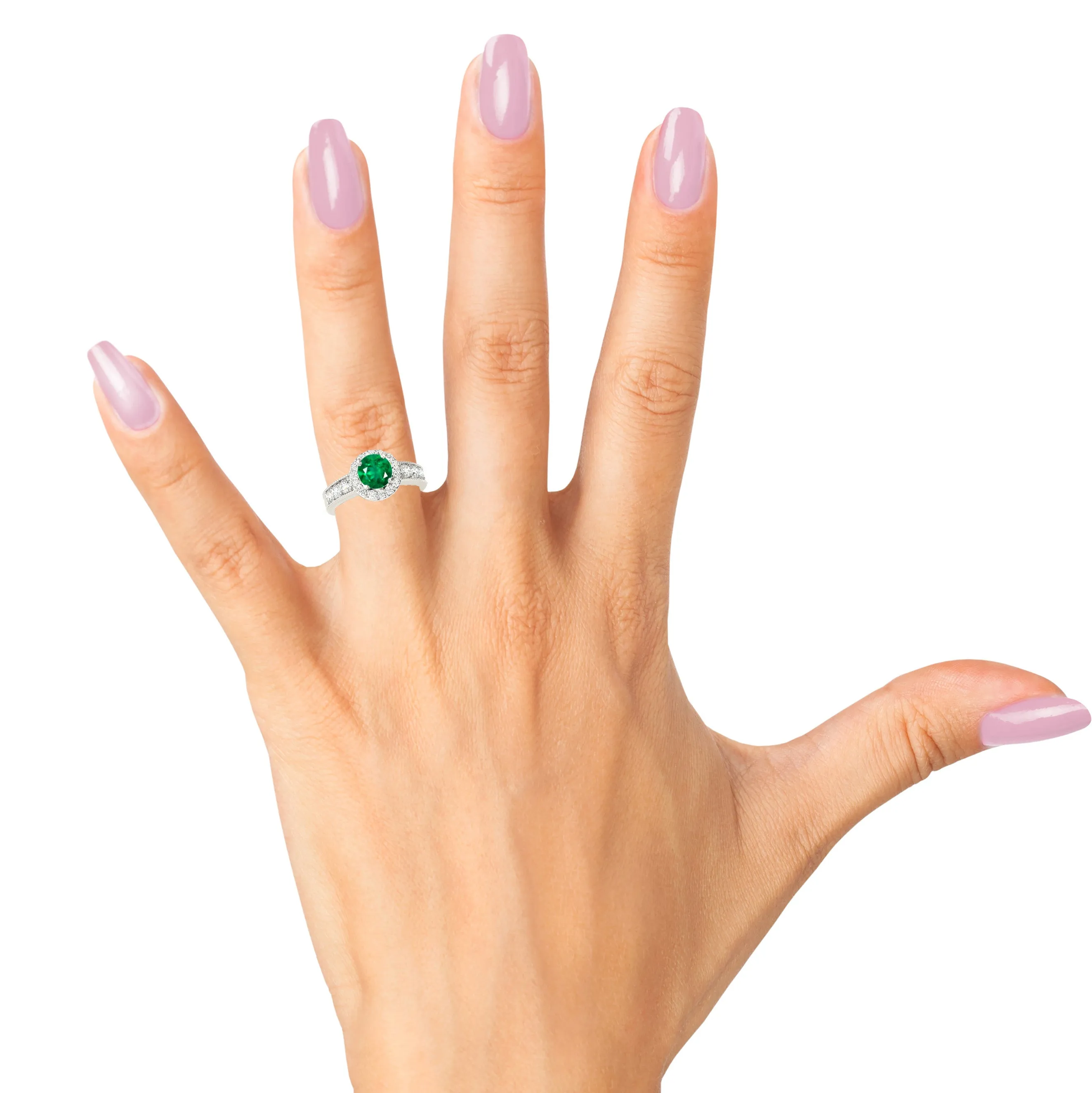 1.15 ct. Genuine Emerald Ring With Halo, Milgrain Design Diamond Band