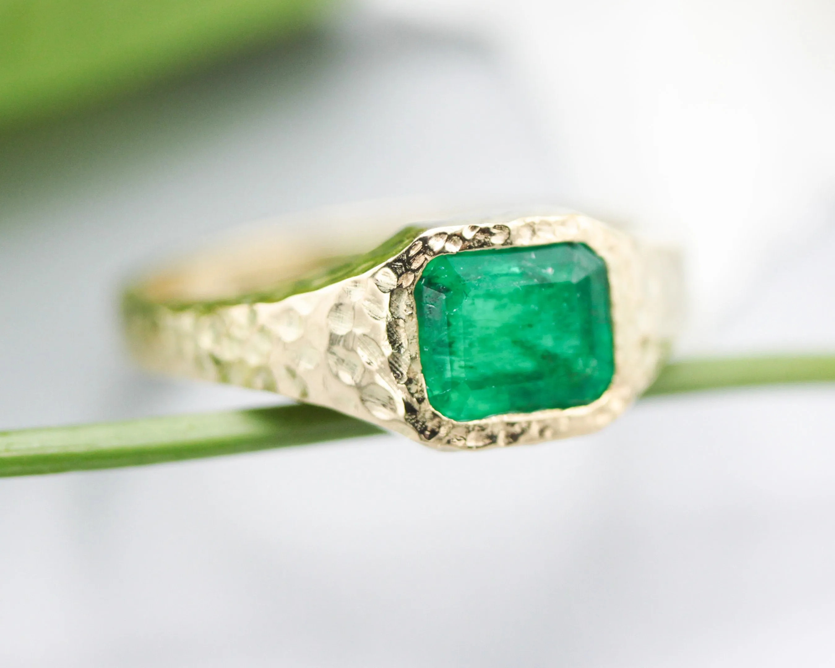 1.332 ct. Emerald Emerald cut 14k gold Bezel Signet Ring
