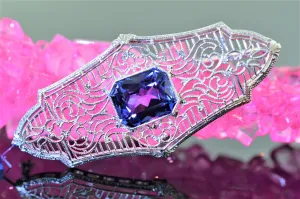 14K White Gold, Art Deco, Antique, Filigree Brooch