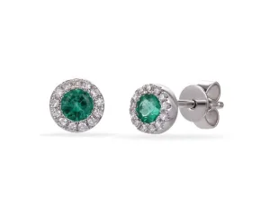 14KW Emerald Halo Studs