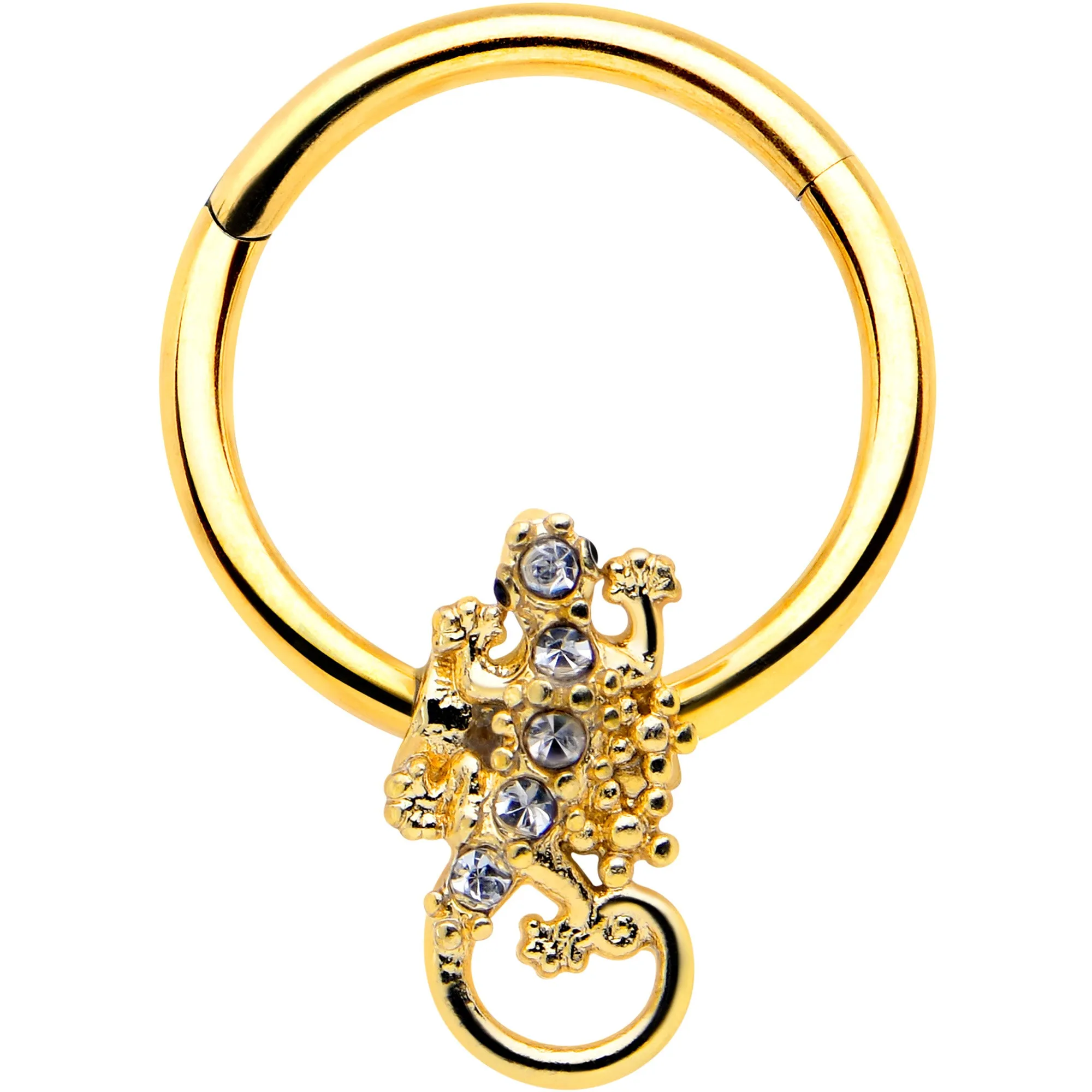 16 Gauge 3/8 Clear Gem Gold Tone Luscious Lizard Hinged Segment Ring