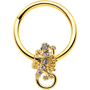 16 Gauge 3/8 Clear Gem Gold Tone Luscious Lizard Hinged Segment Ring