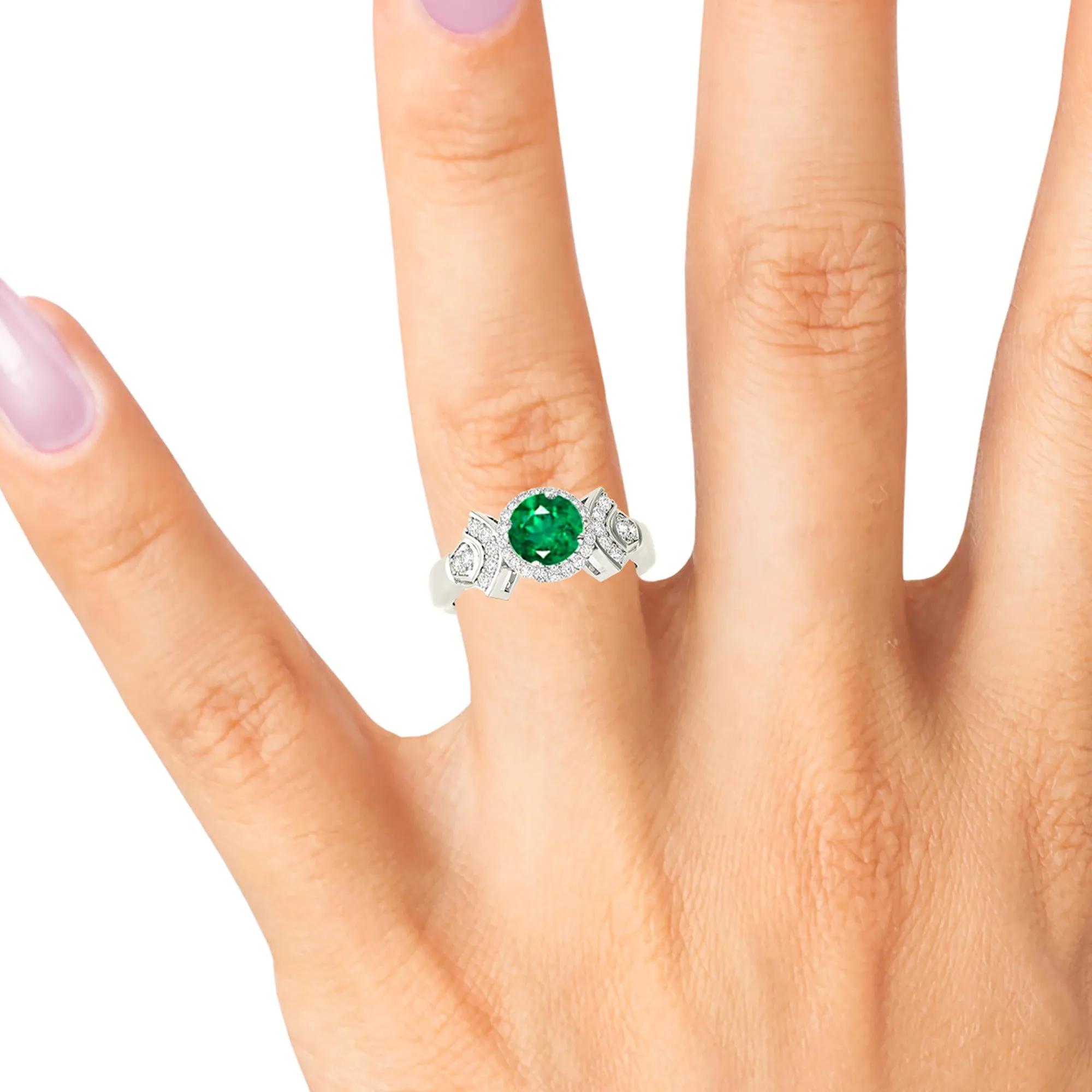1.70 ct. Genuine Emerald Ring With Halo and Fancy Design Diamond Band