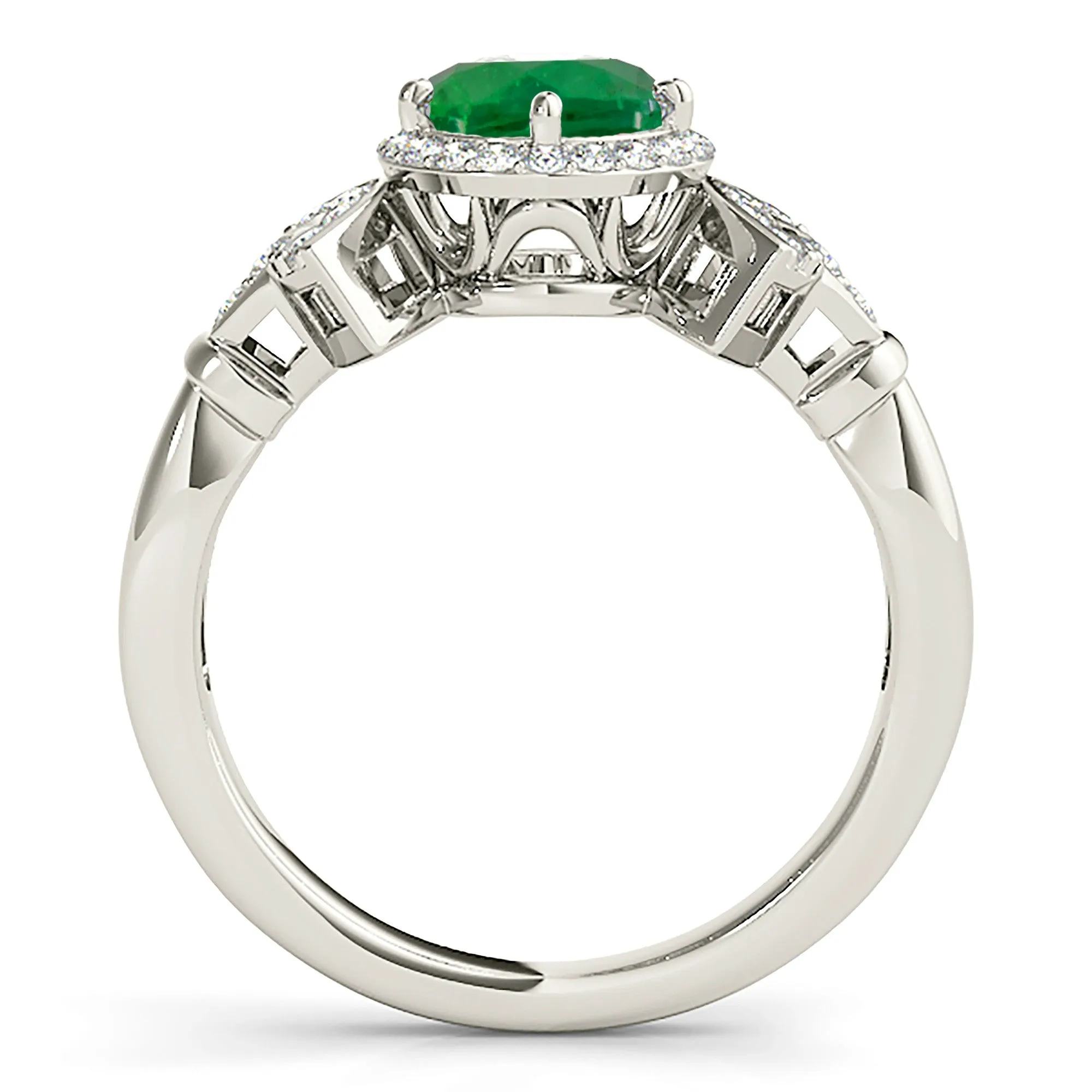 1.70 ct. Genuine Emerald Ring With Halo and Fancy Design Diamond Band
