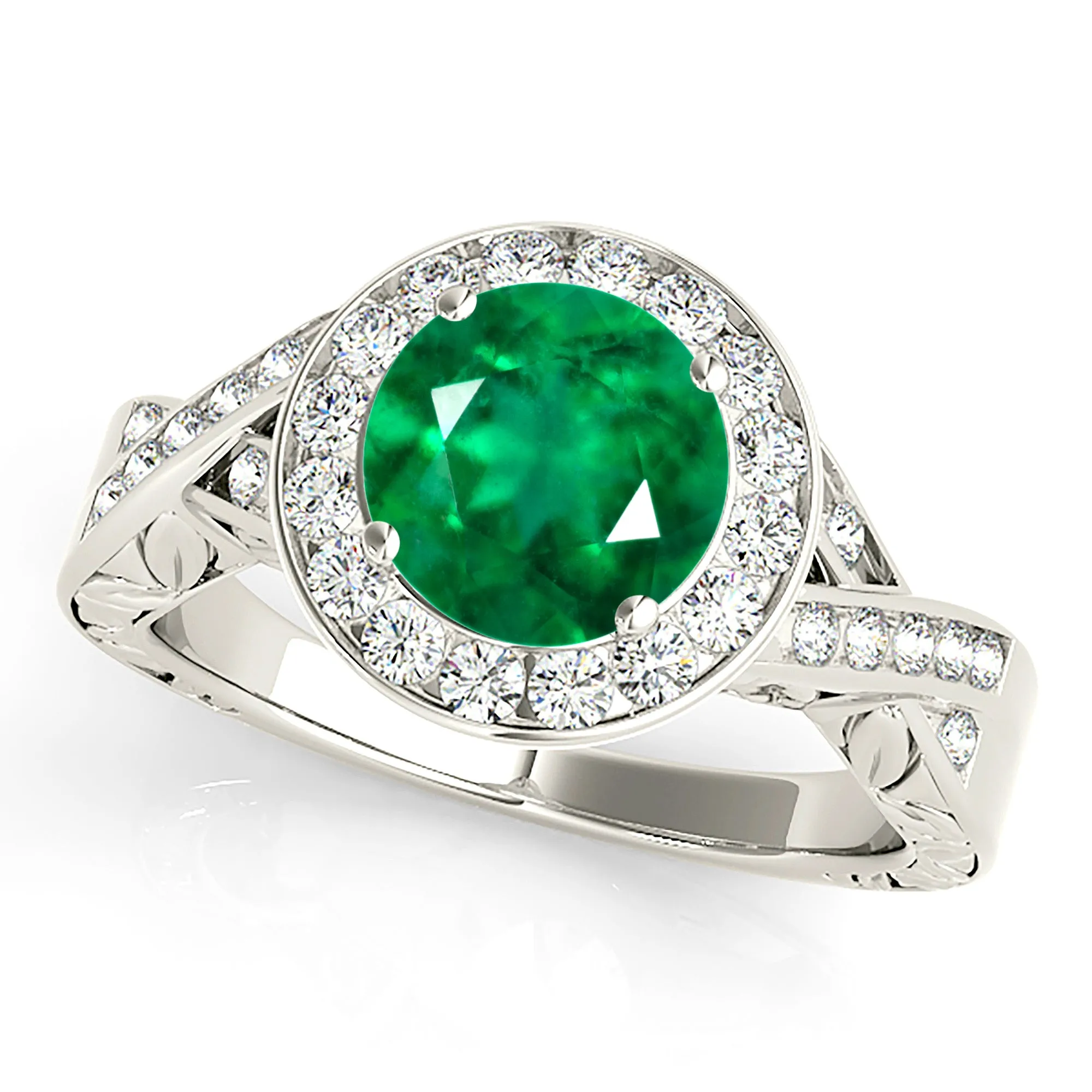 1.75 ct. Genuine Emerald Ring With Channel Set Diamond Halo