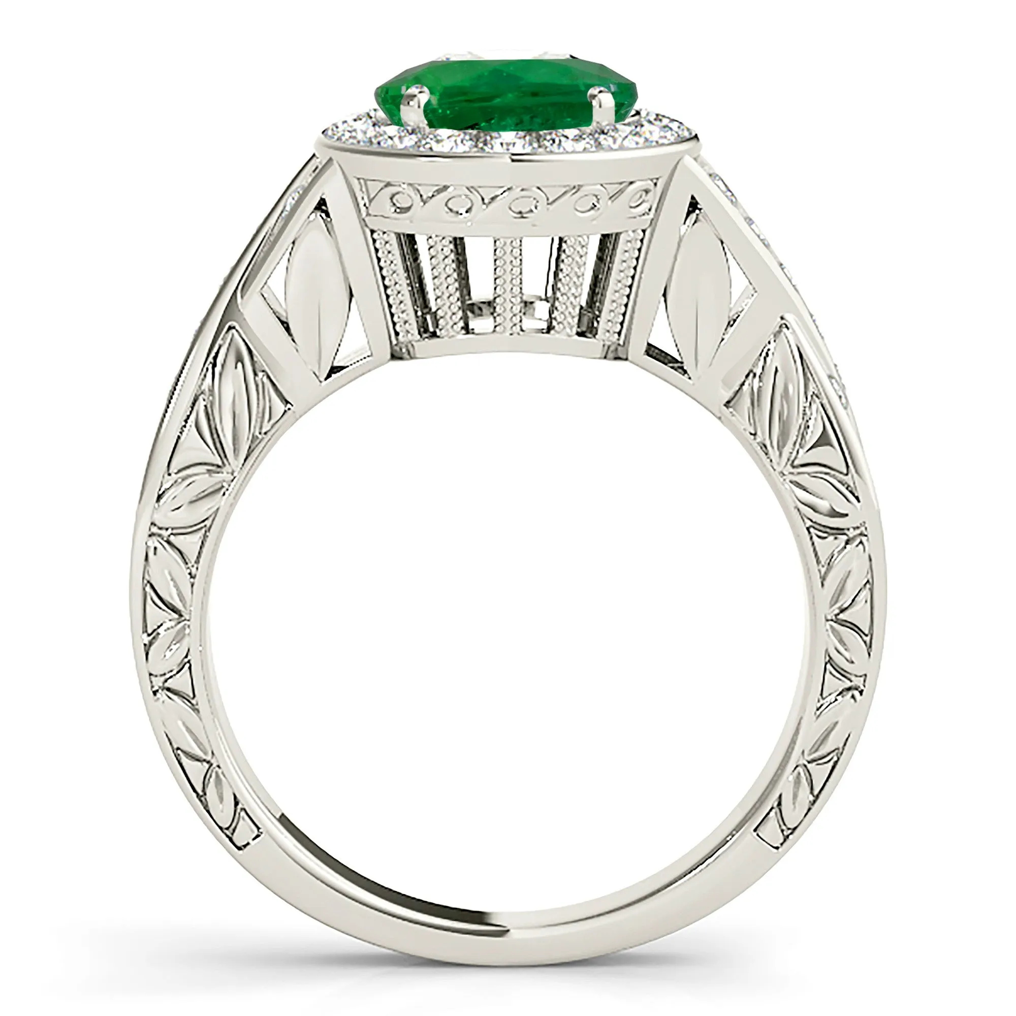 1.75 ct. Genuine Emerald Ring With Channel Set Diamond Halo