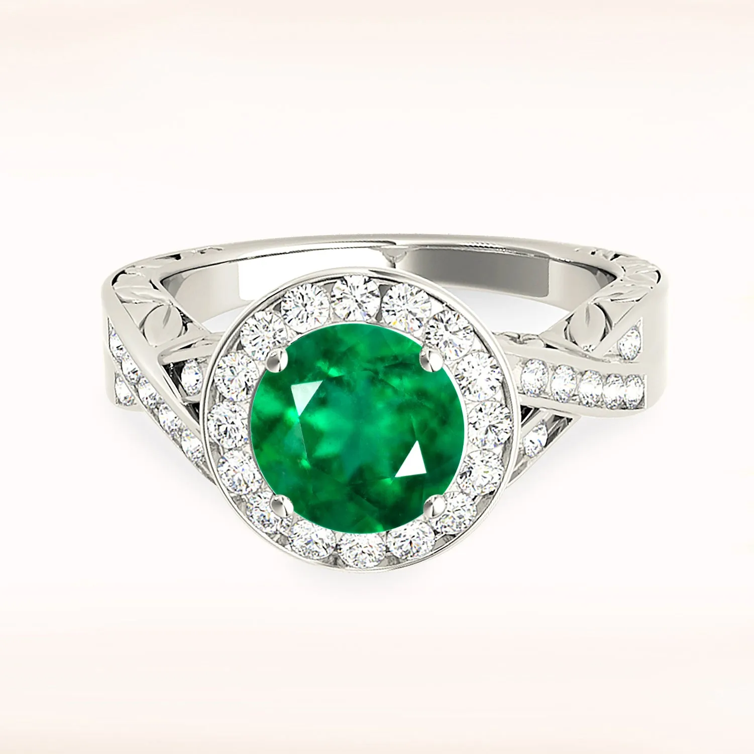 1.75 ct. Genuine Emerald Ring With Channel Set Diamond Halo