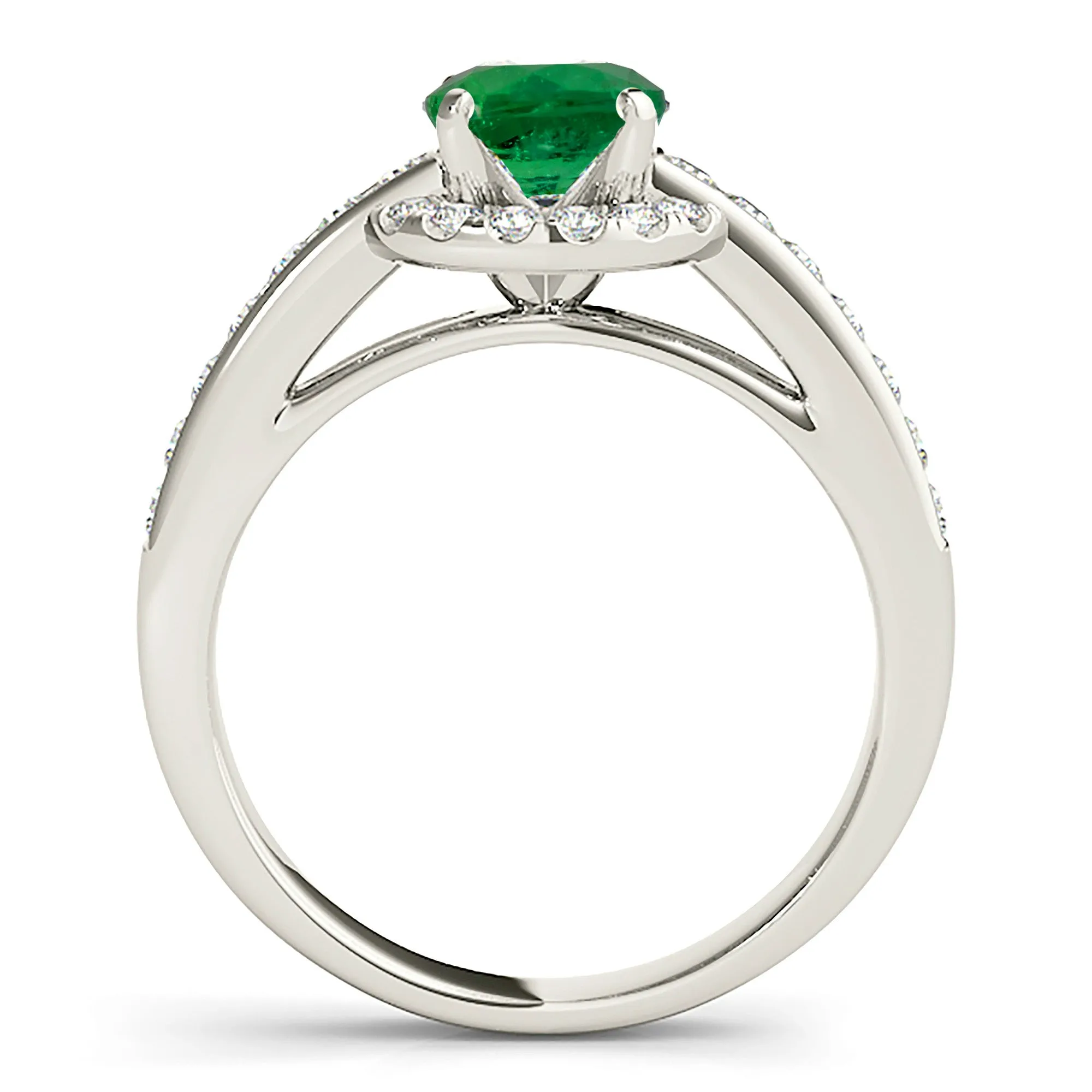1.75 ct. Genuine Emerald Ring With Halo, Channel Set Diamond Band