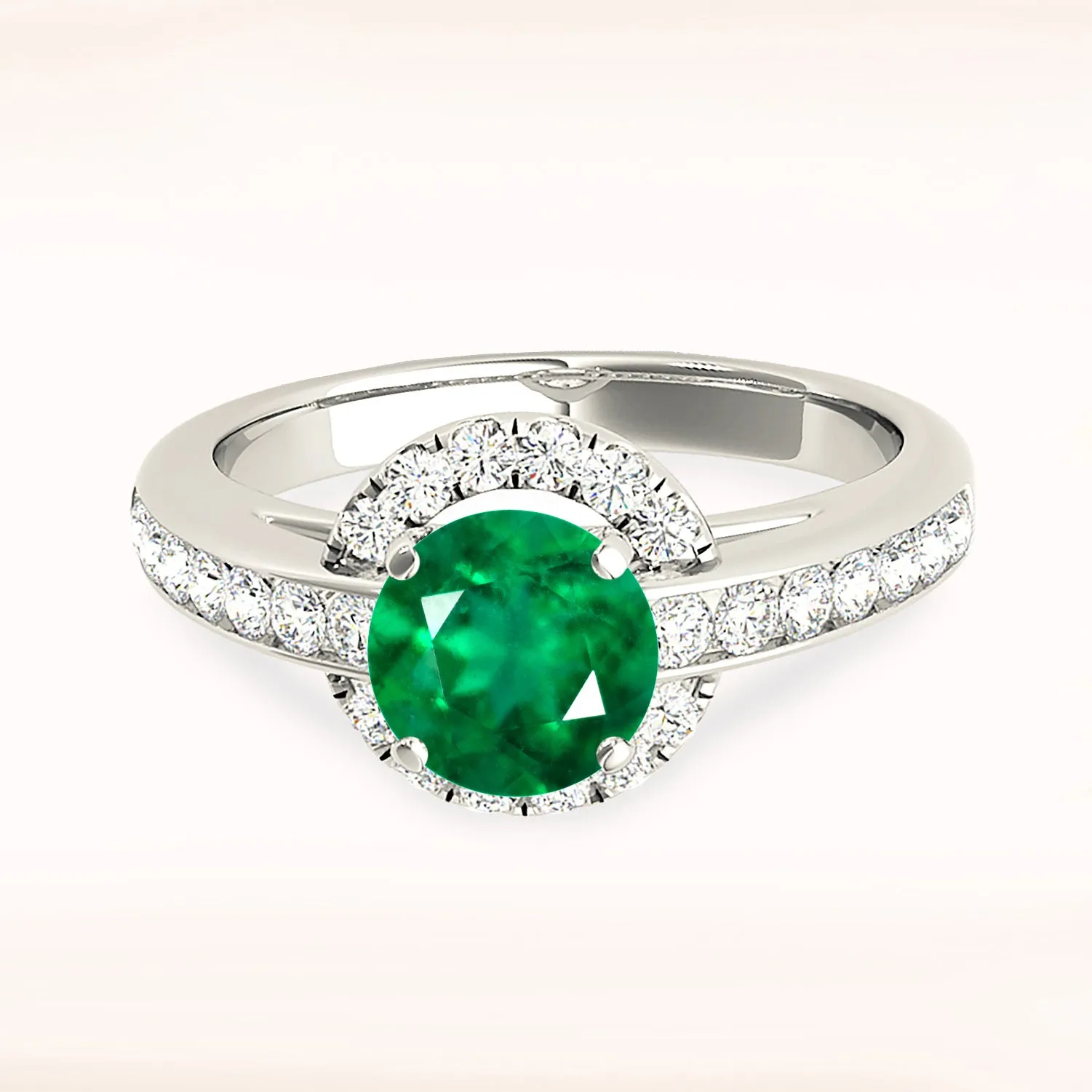 1.75 ct. Genuine Emerald Ring With Halo, Channel Set Diamond Band