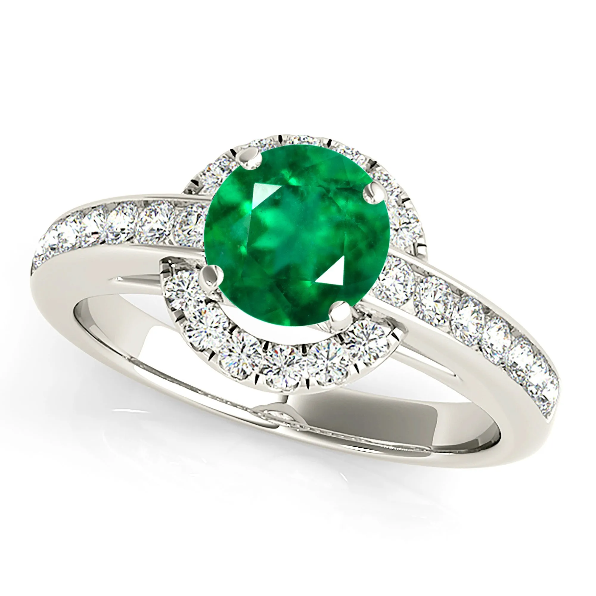 1.75 ct. Genuine Emerald Ring With Halo, Channel Set Diamond Band