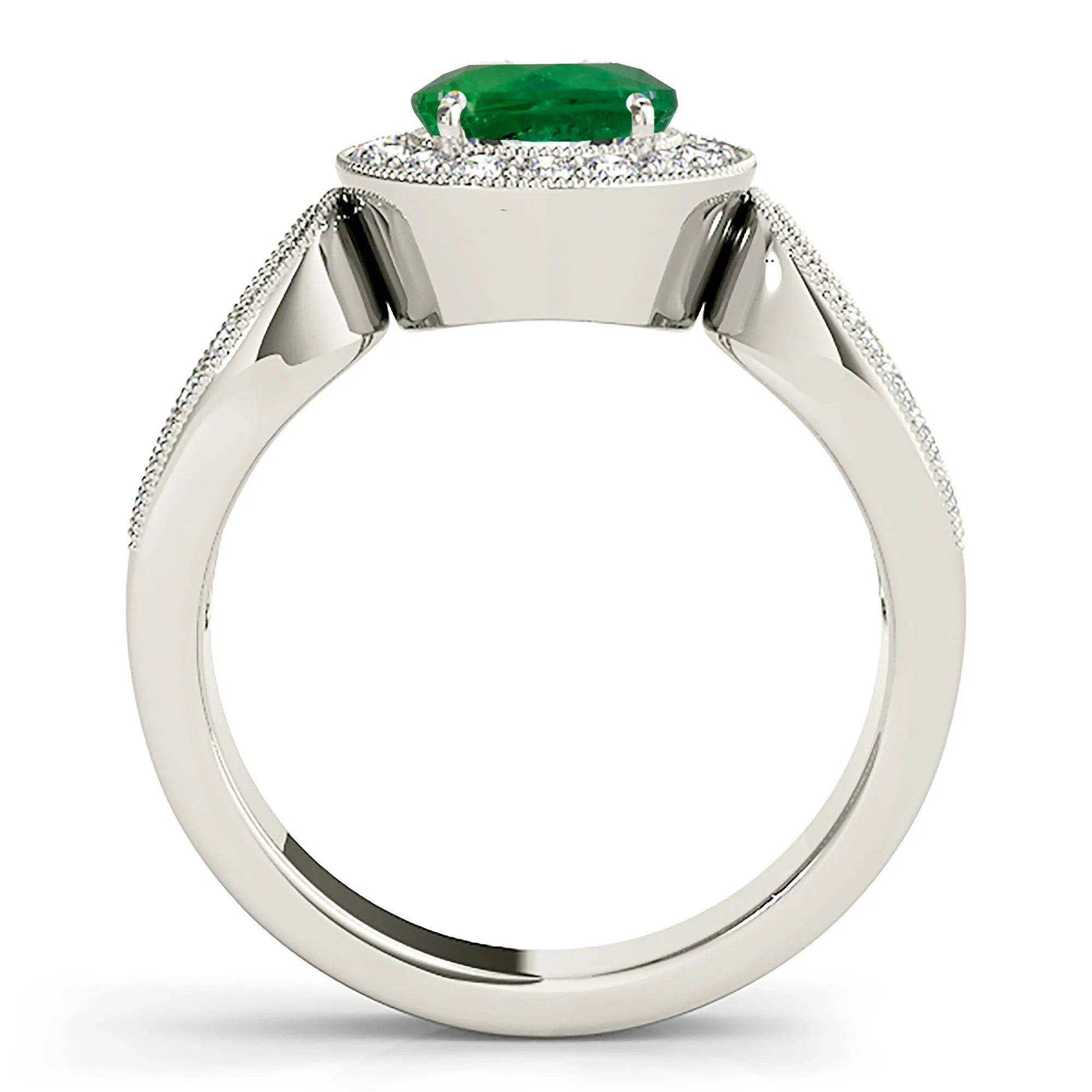 1.75 ct. Genuine Emerald Ring With Halo,Milgrain Channel Set Diamond