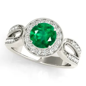1.75 ct. Genuine Emerald Ring With Halo,Milgrain Channel Set Diamond