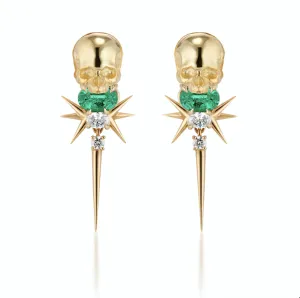 18ct Yellow Gold Muzo Emerald & Diamond Skull Drop Earrings