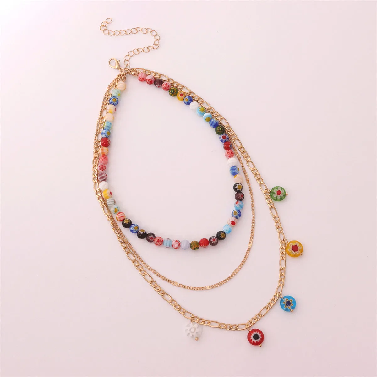 18K Gold-Plated Multicolor Floral Layered Necklace