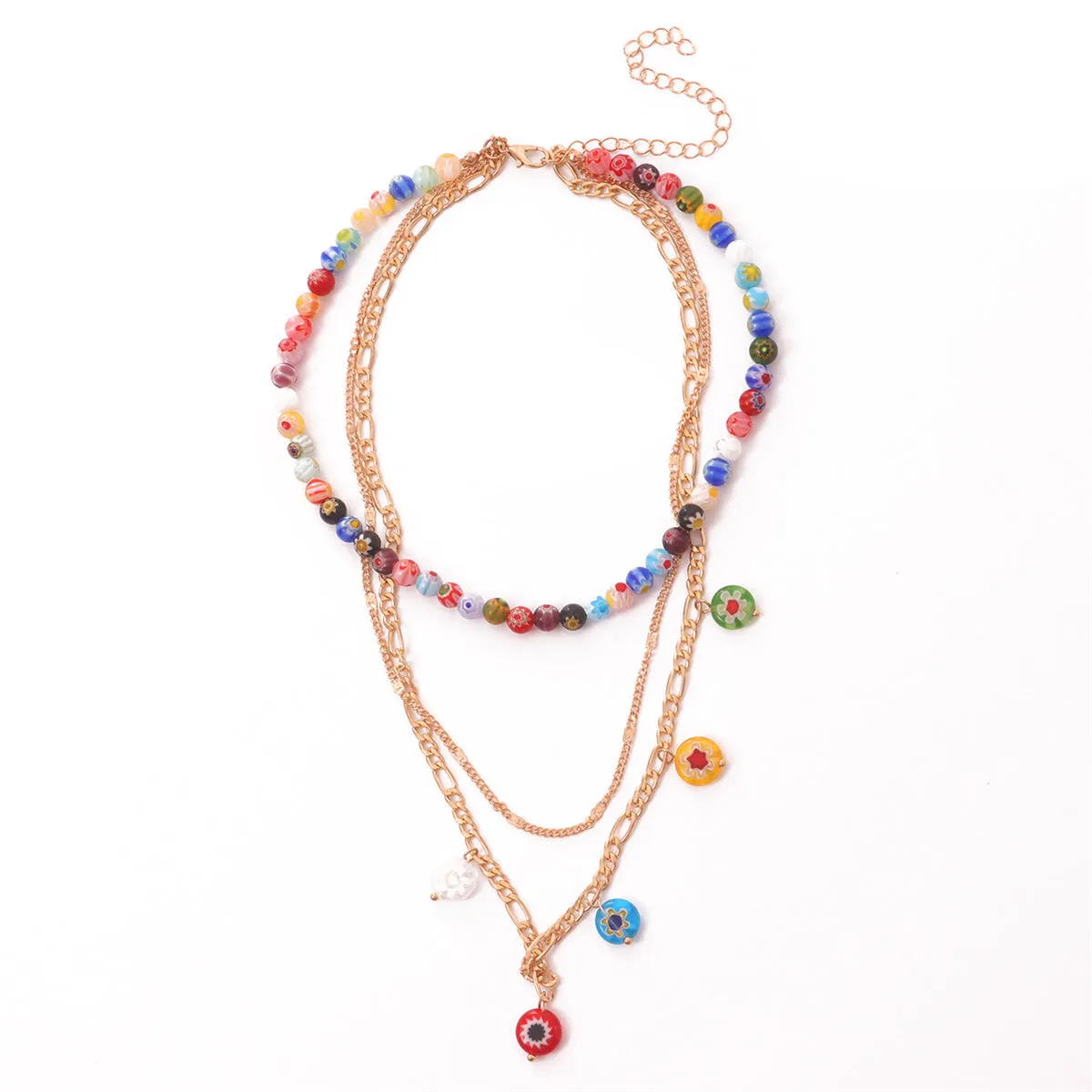 18K Gold-Plated Multicolor Floral Layered Necklace