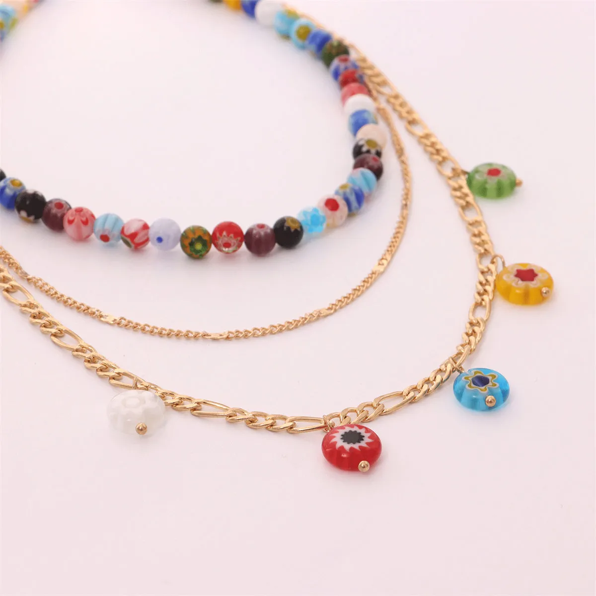 18K Gold-Plated Multicolor Floral Layered Necklace