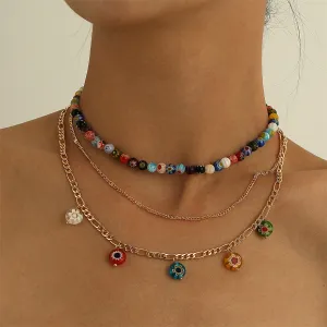 18K Gold-Plated Multicolor Floral Layered Necklace