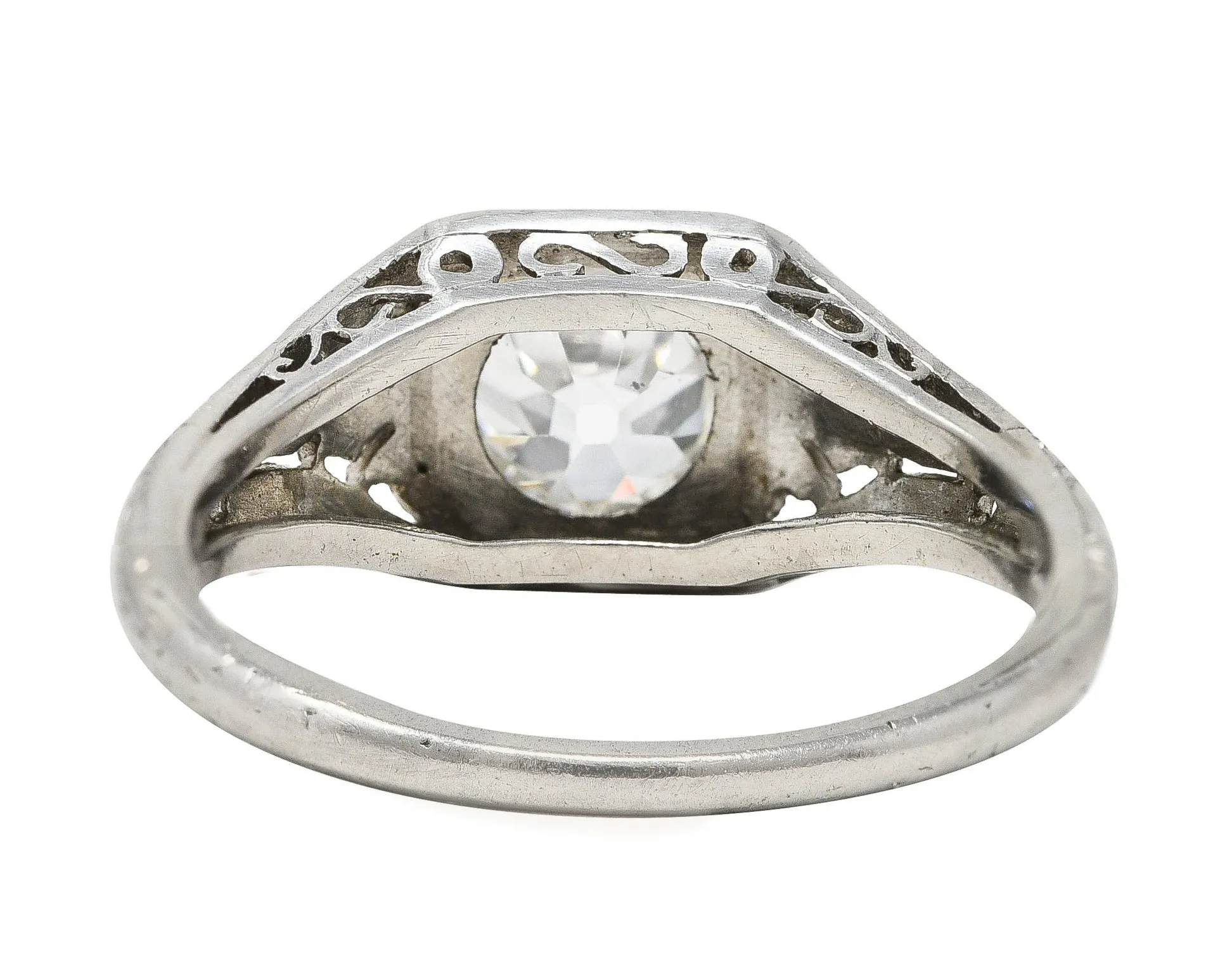 1929 Early Art Deco 0.73 CTW Old European Cut Diamond Platinum Ivy Engagement Ring