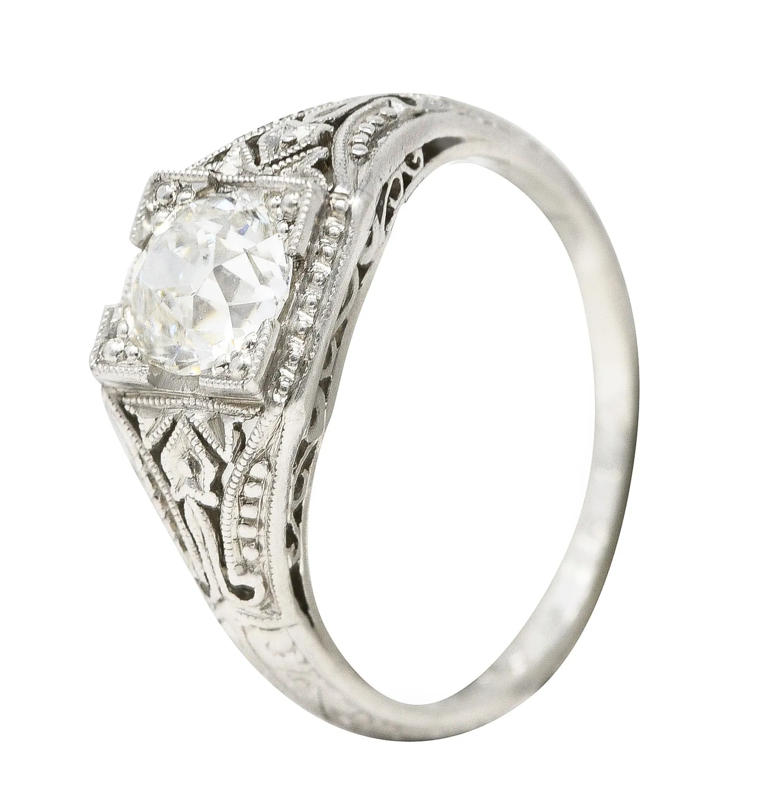 1929 Early Art Deco 0.73 CTW Old European Cut Diamond Platinum Ivy Engagement Ring