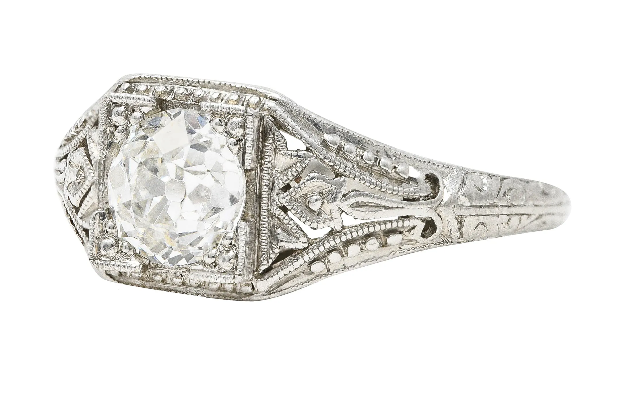 1929 Early Art Deco 0.73 CTW Old European Cut Diamond Platinum Ivy Engagement Ring