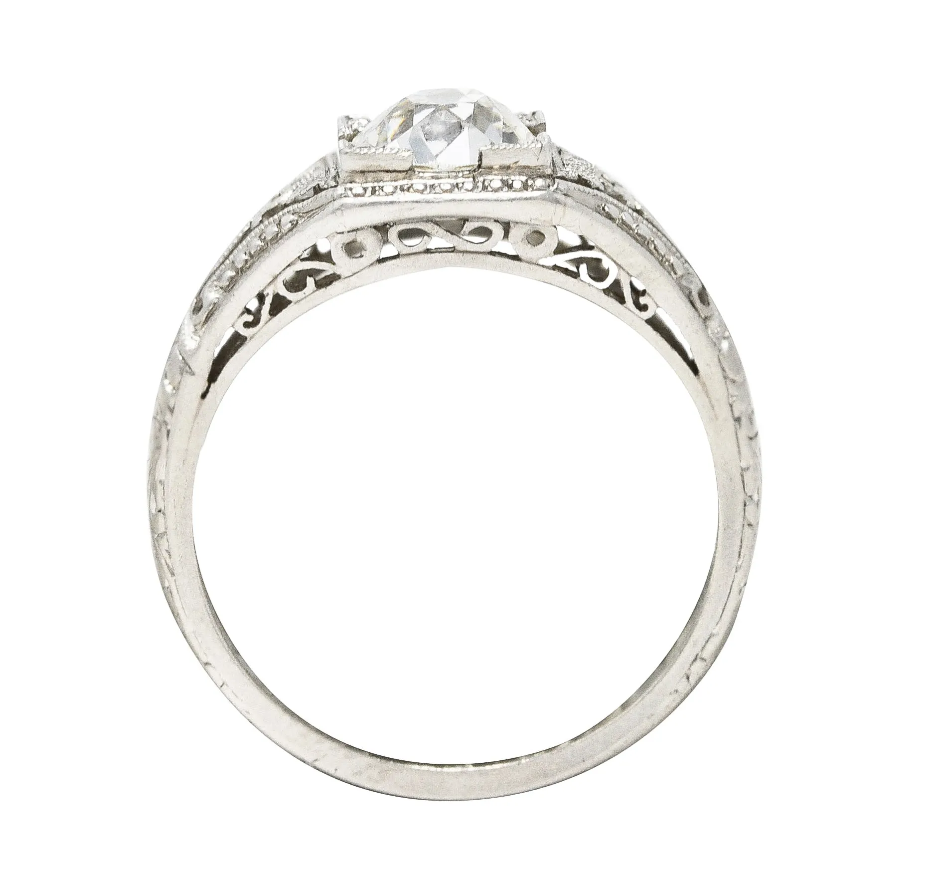 1929 Early Art Deco 0.73 CTW Old European Cut Diamond Platinum Ivy Engagement Ring