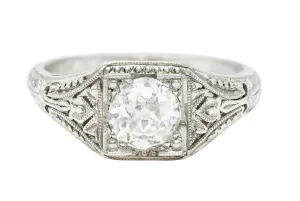 1929 Early Art Deco 0.73 CTW Old European Cut Diamond Platinum Ivy Engagement Ring
