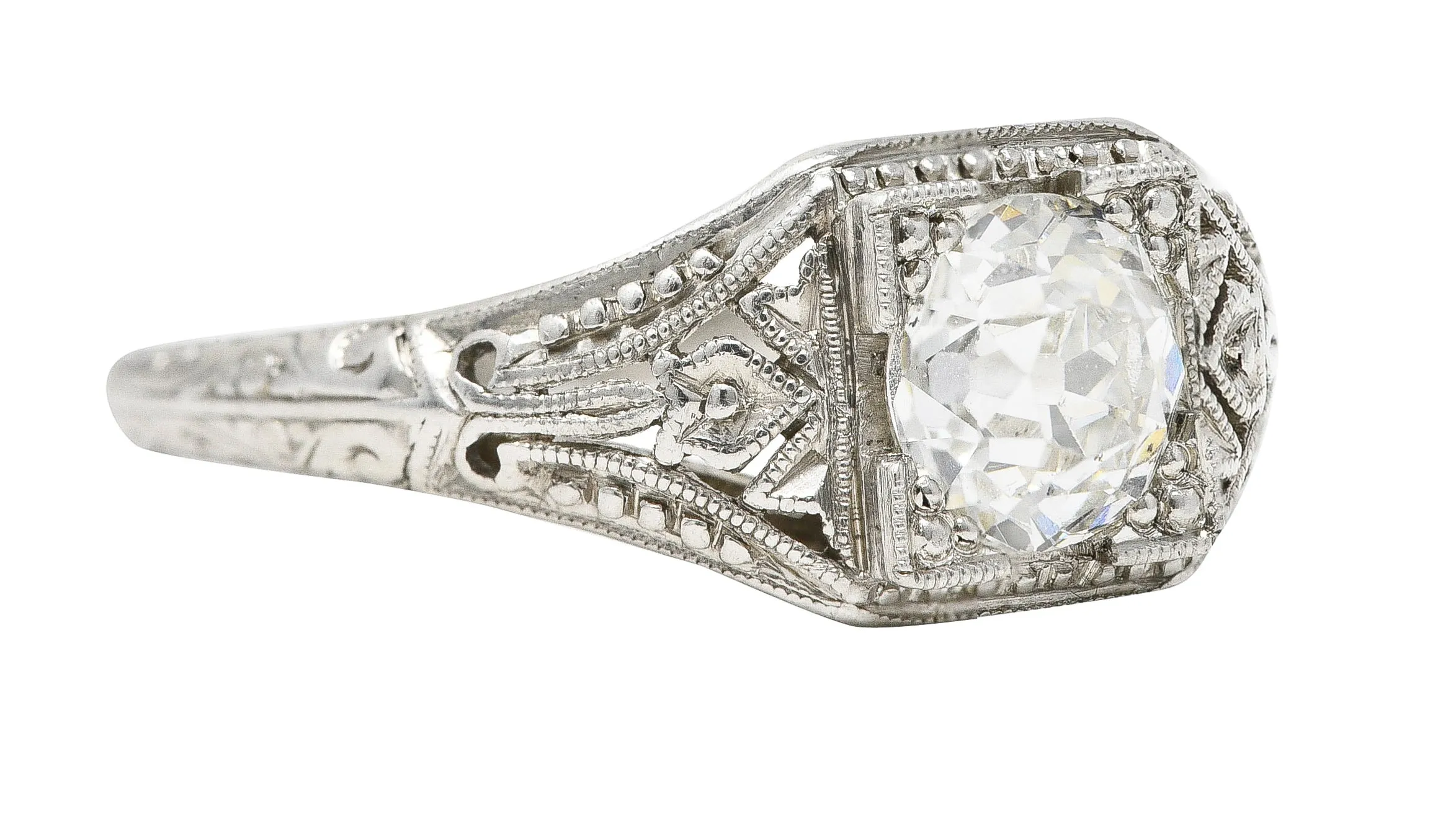 1929 Early Art Deco 0.73 CTW Old European Cut Diamond Platinum Ivy Engagement Ring